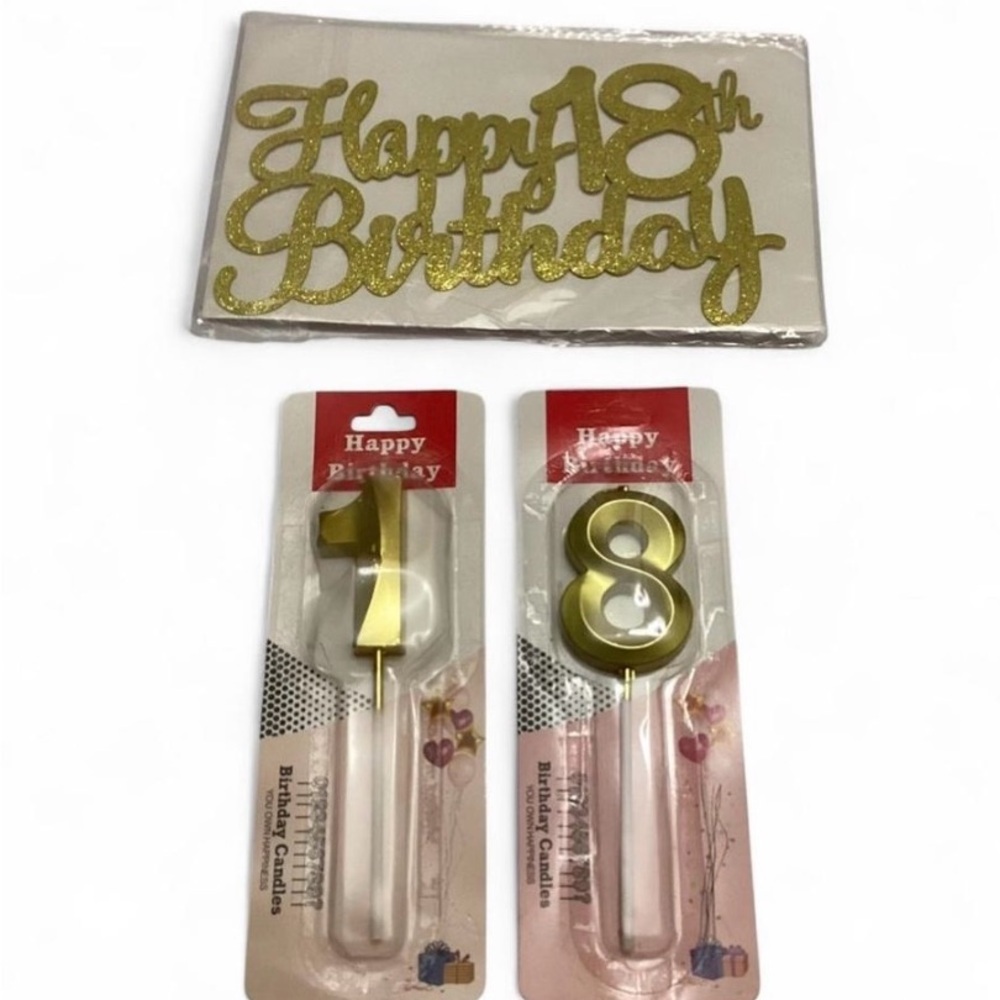 Gold Happy 18th Birthday Cake Topper Set - Picture 3 of 4